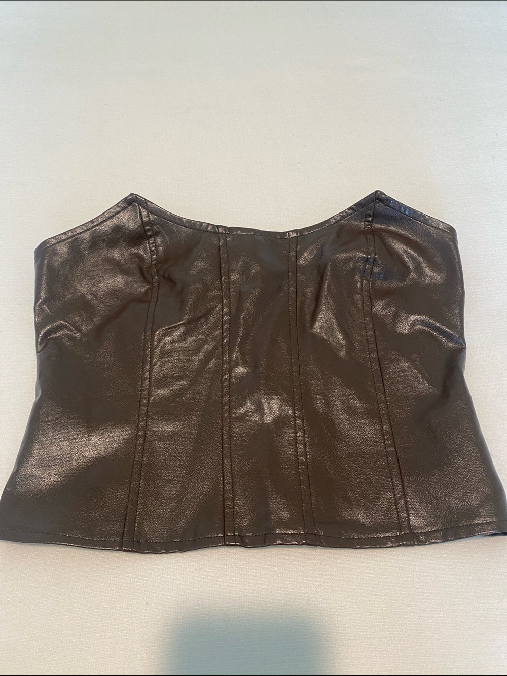 State of Mind Shiny Dark Brown Faux Leather Cropped Bustier